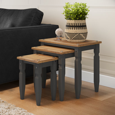 B&Q -  Corona Charcoal Piccolo Nest Of Tables Dark Grey Side End Lamp Solid Wood Mexican Pine Wooden