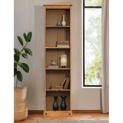 B&Q -  Corona Tall Narrow Bookcase Open Shelving Display Solid Wood Mexican Pine Wooden