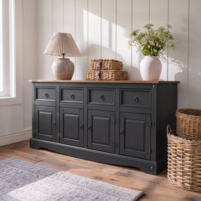 Mercers Furniture Corona Charcoal Grey 4 Door Sideboard - Charcoal Grey - Image 3