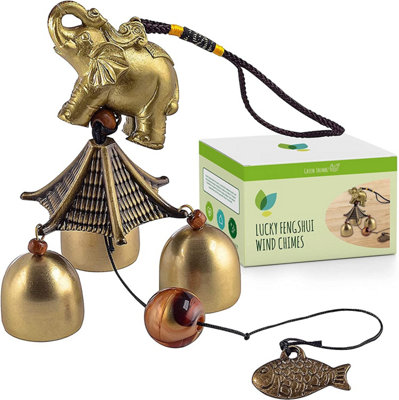 Green Thumbz Garden Wind Chimes Vintage Metal With Elephant & Fish Design For Fortune And Good LuckGold Finish from B&Q