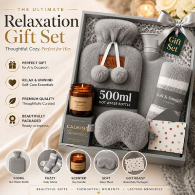  - Easter Gift Set With 500Ml Hot Water BottleFluffy SocksLavender Candle And Eye Mask