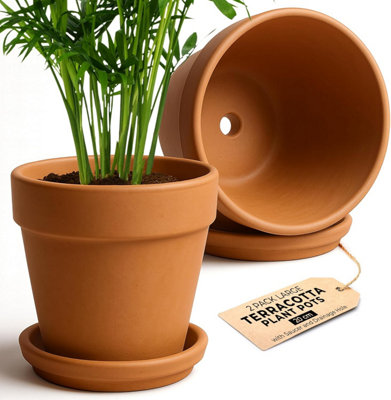 Green Thumbz Pack Of 2 Terracotta 20Cm Plant Pots With Saucer Planter Pot For FlowersHerbsSucculentsIndoor & Outdoor Plants from B&Q