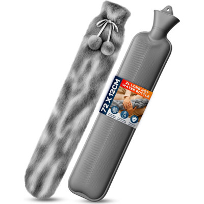 volila 2L Long Hot Water Bottle With Cover Heat Pad With Soft Grey Plush For Period Pain Relief Leak Resistant Bpa Free from B&Q