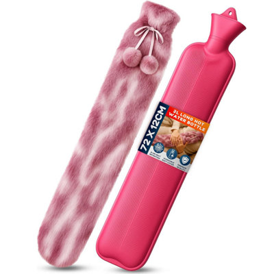 volila 2L Long Hot Water Bottle With Cover Heat Pad With Soft Pink Plush For Period Pain Relief Leak Resistant Bpa Free from B&Q