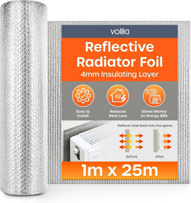 volila 1M X 25M Radiator Foil InsulationRadiator Reflector Panels With Adhesive Pads For Energy Saving & Home Heating Efficiency from B&Q
