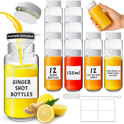 volila 12 Pack Glass Shot Bottles 120Ml With LidsLabels And PenReusable Mini JuiceLiquorOilWellness And Sample Containers from B&Q
