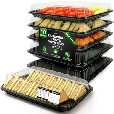 Volila 10 Reusable Sandwich Trays With Lids & Labels - Durable Buffet Serving Platters For Parties, Catering And Meal Prep Large