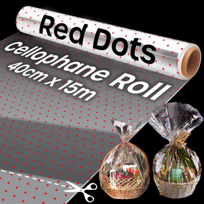 volila 40Cmx15M Red Dot Cellophane Wrap Roll Plastic Wrapping For PackingGift Hamper & Flowers Super Thin Durable from B&Q