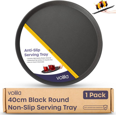 volila Black Round Tray 40Cm Non-Slip Serving Tray For Food & Drinks Dishwasher Safe For PartiesBarsAnd Home Use from B&Q