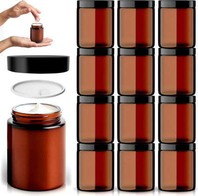 volila Amber Glass Jars 12 Pack (240Ml) Reusable Travel Cosmetic Containers With LidsSpatulaUv Protection For Creams & Lotions from B&Q