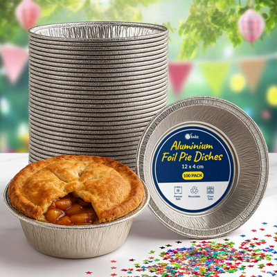 ebake 100 Pack Aluminium Foil Pie Dishes 12Cm X 4Cm Individual Round Pie Tins For Baking Roasting Desserts Serving & Food Storage from B&Q