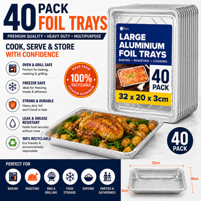 ebake 40 Pack Foil Baking TrayReusable Aluminium Tray For BakingBbq & ServingFreezerMicrowave & Oven Safe from B&Q