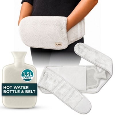 B&Q -  White 1.5L Hot Water Bottle Belt With Faux Fur & Adjustable Waist Wrap For Period Pain Relief Leak Resistant Bpa Free