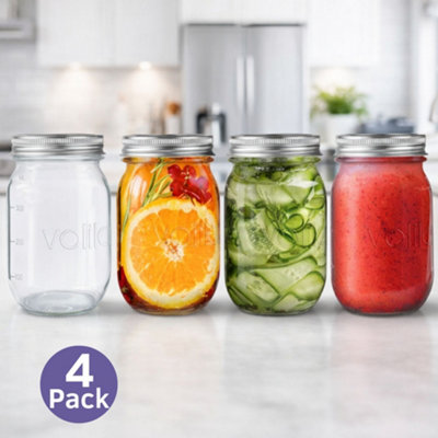 volila Glass Mason Jars With Lids 490Ml (4 Pack) Leakproof Airtight Glass Jars For Overnight OatsCanningSaladPickling & Meal Prep from B&Q
