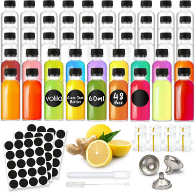 volila 48 Glass Juice Bottles60Ml Reusable Leakproof Bottles For Heath Shots,saucesIncludes LidsFunnelsBrushLabels,shrink Wrap from B&Q