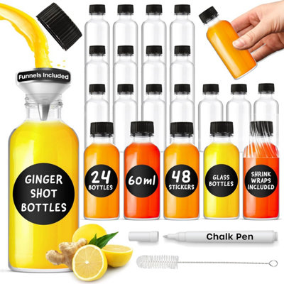 volila 24 Glass Juice Bottles60Ml Reusable Leakproof Bottles For Heath Shots,saucesIncludes LidsFunnelsBrushLabels,shrink Wrap from B&Q