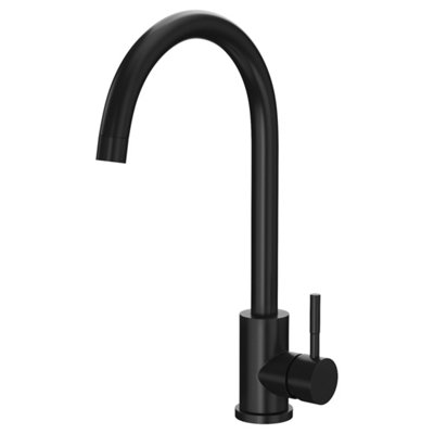 B&Q -  Kitchen Sink Tap Matt Black Single Hole Deck Mounted Lever Swivel Spout