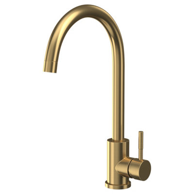 B&Q -  Kitchen Sink Tap Gold Single Hole Deck Mounted Brushed Brass Lever Swivel Spout