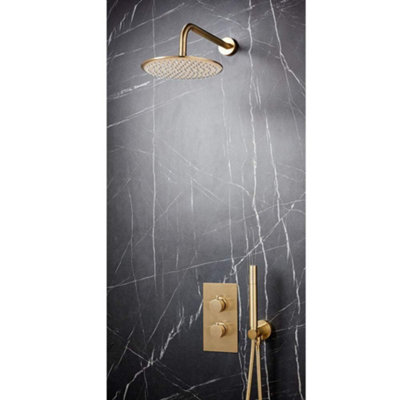 Corso Bathrooms Apres Brushed Brass Round HandleBuilt-In Shower Valve Handset & Wall Mounted Head from B&Q
