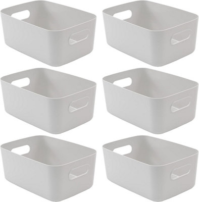 Sa Products Set Of 6 Storage BoxGrey Storage Boxes With HandleRectangular Plastic Storage Baskets from B&Q