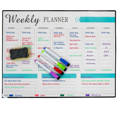 B&Q -  Weekly Planner Magnetic WhiteboardFridge Calendar With 4 Pens & Eraser Wall Planner For Home Office Organisation