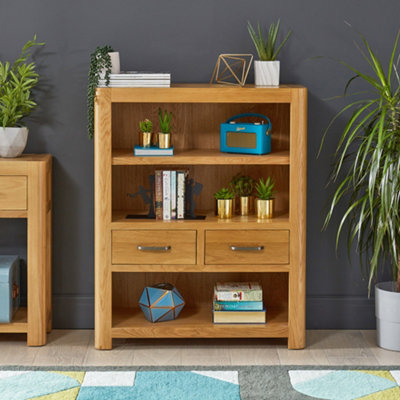 The Furniture Market Soho Oak Curved Small Compact Low Bookcase With 2 Drawers from B&Q