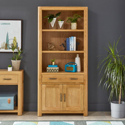 The Furniture Market Soho Oak Large Tall Bookcase With 2 Door Cupboard And Drawer from B&Q