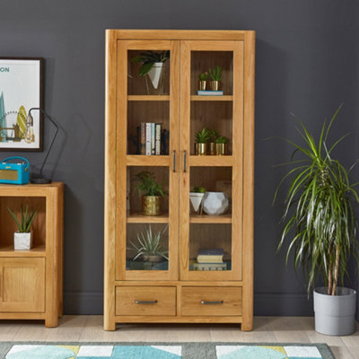 The Furniture Market Soho Oak Glazed 2 Door 2 Drawer Tall Display Cabinet Unit from B&Q