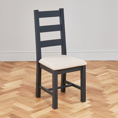 The Furniture Market Cotswold Charcoal Grey Painted Ladder Back Dining Chair With Fabric Seat from B&Q