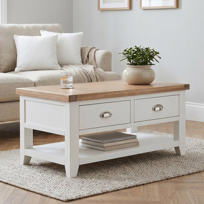 The Furniture Market Cheshire White Painted 2 Drawer Coffee Table With Shelf from B&Q