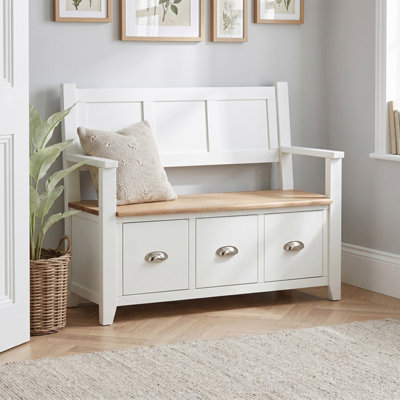 The Furniture Market Cheshire White Painted Monks Hall Bench With 3 Drawers from B&Q