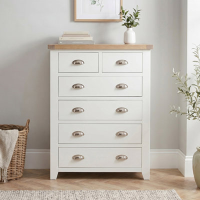 The Furniture Market Cheshire White Painted Tall 2 Over 4 Drawer Chest from B&Q