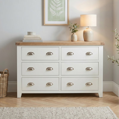 The Furniture Market Cheshire White Painted Large Wide 6 Drawer Chest Of Drawers from B&Q