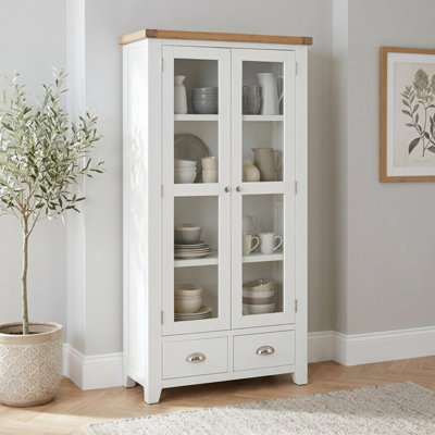 The Furniture Market Cheshire White Painted Glazed 2 Door 2 Drawer Tall Display Cabinet from B&Q