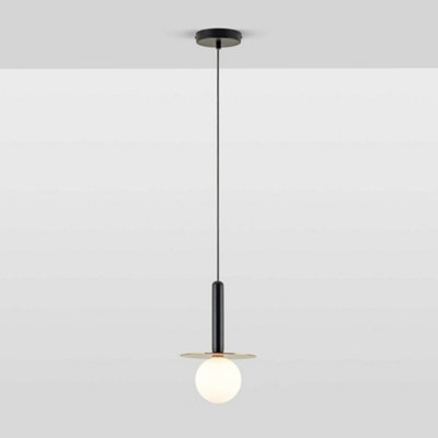 Houseof Brass Plate And Frosted Shade Opal Ball Pendant Ceiling LightCharcoal Grey Black from B&Q
