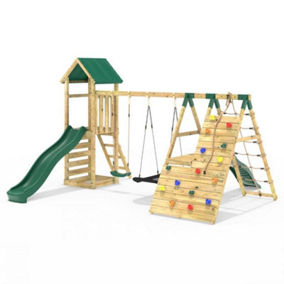 B&Q -  Wooden Garden Climbing Frame With Swings6+8Ft Slides & Climbing Wall For KidsSan Luis