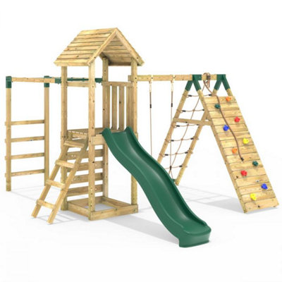 Rebo Wooden Climbing Frame With SwingsSlideUp & Over Climbing Wall And Monkey Bars For KidsCarpathian from B&Q