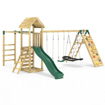 Rebo Wooden Climbing Frame With SwingsSlideUp & Over Climbing Wall And Monkey Bars For KidsPyrennes from B&Q