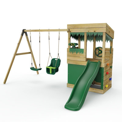 Rebo Wooden Garden Lookout Tower Playhouse Climbing Frame With 6Ft Slide & Swings For KidsZion from B&Q
