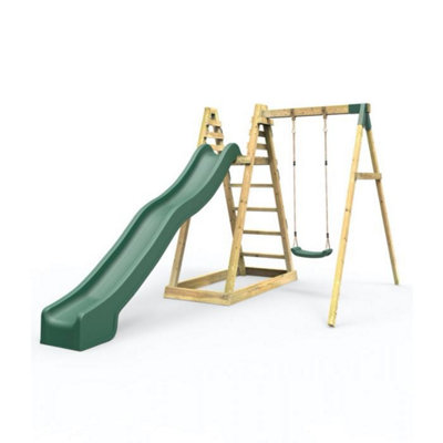 B&Q -  Wooden Pyramid Activity Frame With Swings And 10Ft Kids Water Slide For KidsAngel