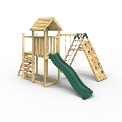 Rebo Extended Tower Wooden Garden Climbing Frame With Swings & Slide For KidsBear from B&Q