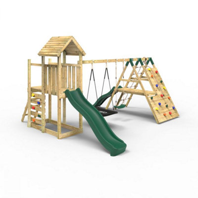 Rebo Extended Tower Wooden Climbing Frame With Swings & Slide - San Luis 8Ft