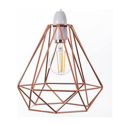 Giggi Hsh  Rose Gold Cage Metal Basket Ceiling Light Shade from B&Q