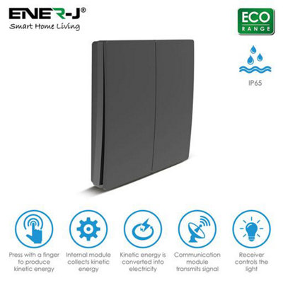 Ener-J EnerJ Wireless Kinetic 2 Gang Wall Switch Black Ip56 from B&Q