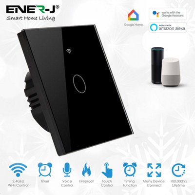 Ener-J Ener J Smart Wi Fi Touch Switch 1 Gang No Neutral Required Black 240V from B&Q