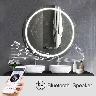 Ener-J Led Mirror With Bluetooth Speaker, Round, Cct Changing & Touch Sensor Size: 70Cms Light