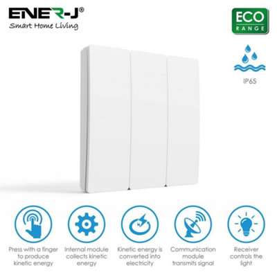 Ener-J EnerJ Wireless Kinetic 3 Gang Switch Silver Ip56 Waterproof Battery Free Wall Switch from B&Q
