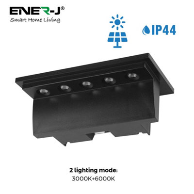 B&Q -  Solar Decking Lights Pack Of 2 Led Step Lights Dual Colour 6000K 3000K Black 0.5W
