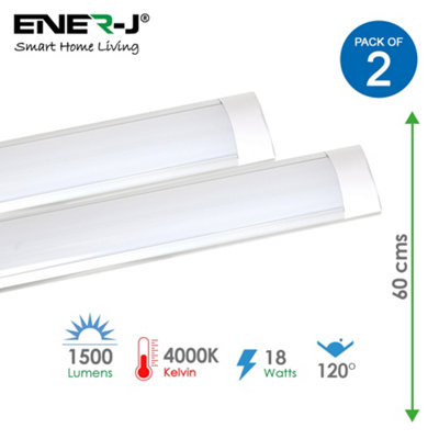 Ener-J 18W Prismatic Led Tube Batten Complete Fitting 0.6M, 1440 Lumens, 4000K (Pack Of 2 Units)