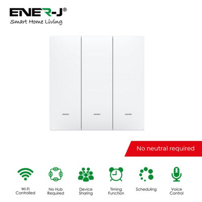 ENER-J 3 Gang Smart Push Button Light Switch - No Neutral Needed - App & Voice Control - White - Image 6